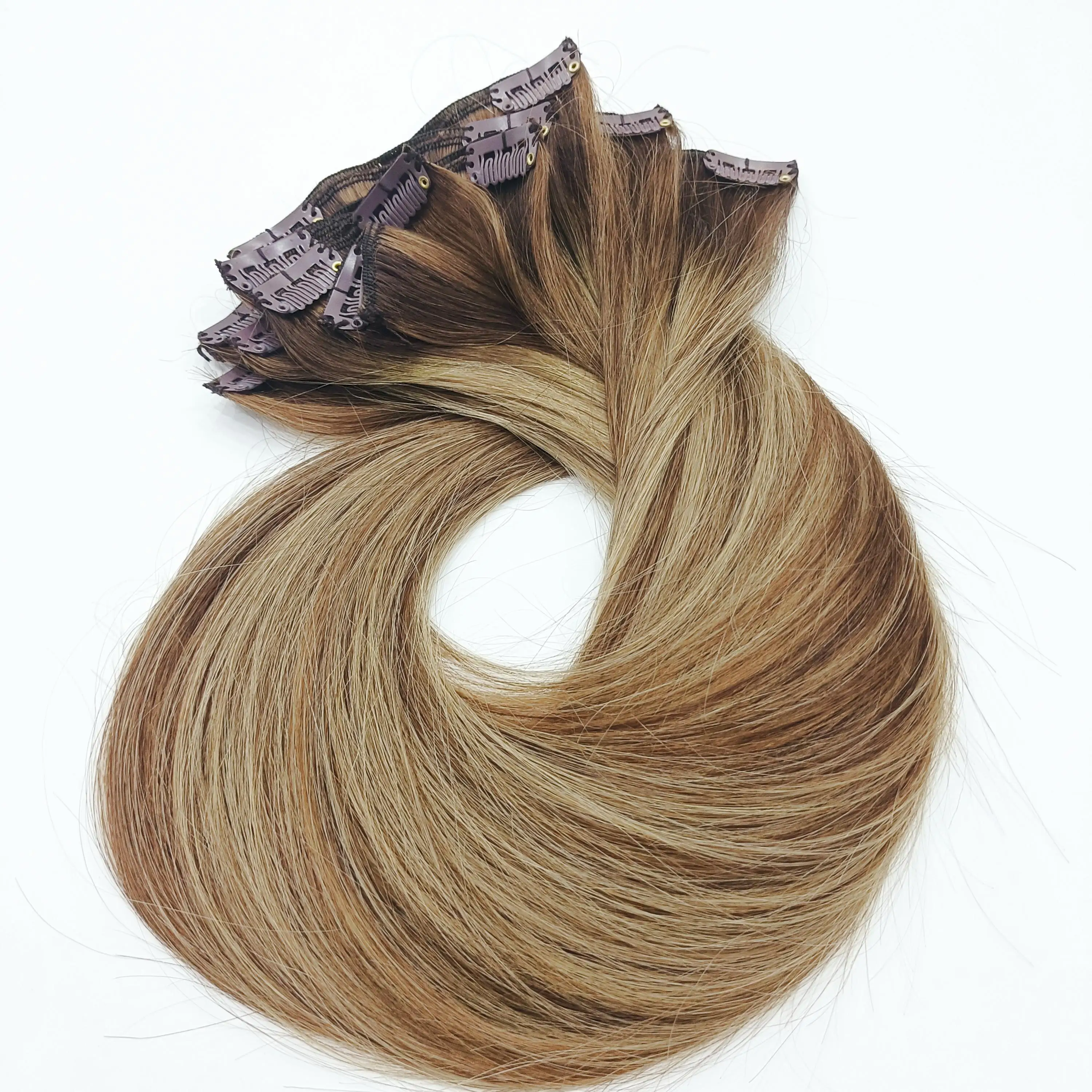 

Wholesale Top Quality Cuticle Aligned Double Drawn Natural Pure Human Hair Clip In Extensions