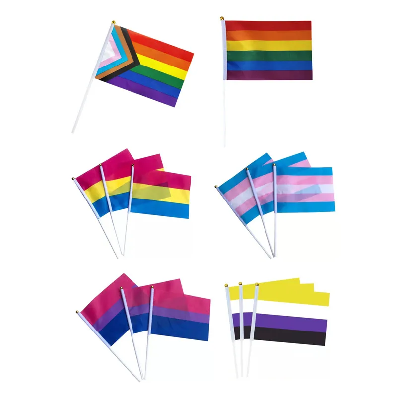 

flags wuxi small mini transgender bisexual peace handheld hand waving rainbow lgbt lesbian progress gay pride flag wholesale