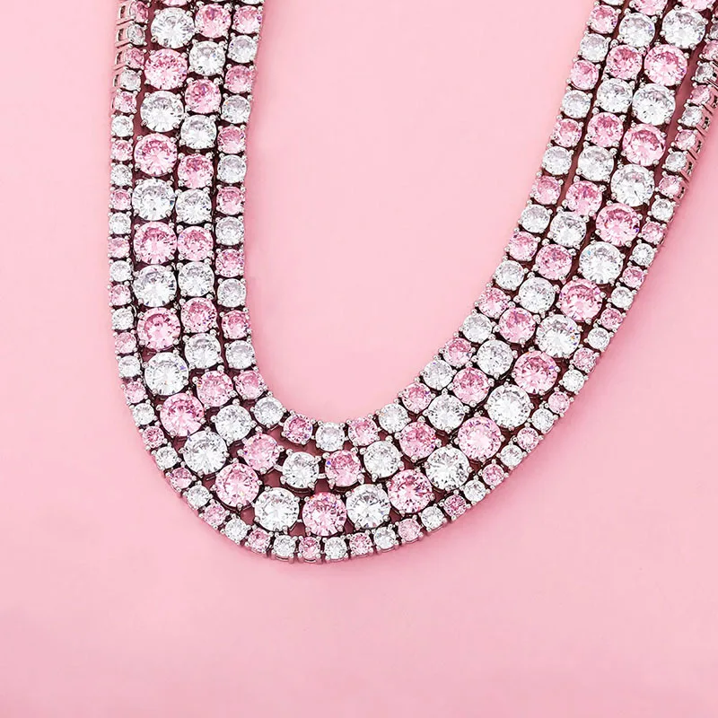 

European And American Ins Explosion Models Pink White Zircon Ladies Tennis Chain Hip Hop Jewelry Necklace Necklace Tennis Chain, Picture shows