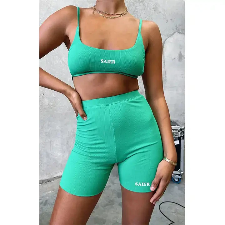 

Custom Logo Women Fitness Shorts Sets Backless Crop Top Tracksuit Two Piece Pants Set Women Clothing