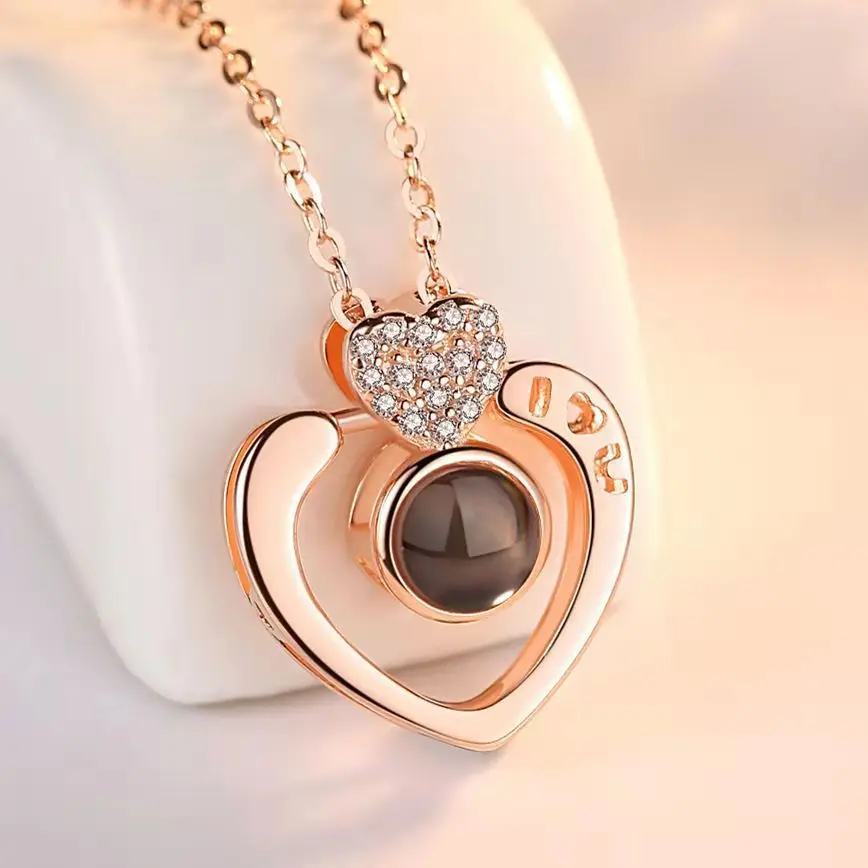 

Love Memory Crystal Necklace 100 languages I Love You Pendant Necklace For women, As picture show