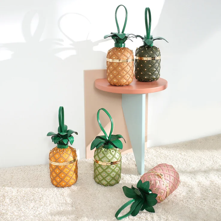 

Wholesale High Quality PU leather Weave Creative Personality Fruits Pineapple Bag