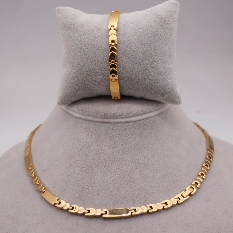

African Style Stainless Steel Bracelet Sets Real 18K Gold Chokers Jewelry