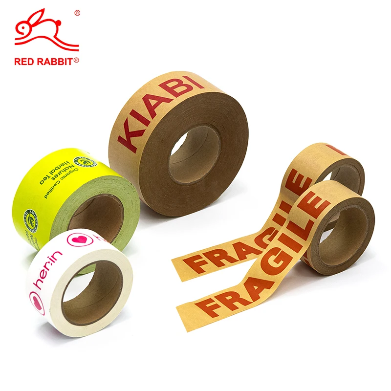 Factory Custom Eco Friendly Biodegradable Water Activated  Reinforced Branded Kraft Paper Packaging Tape