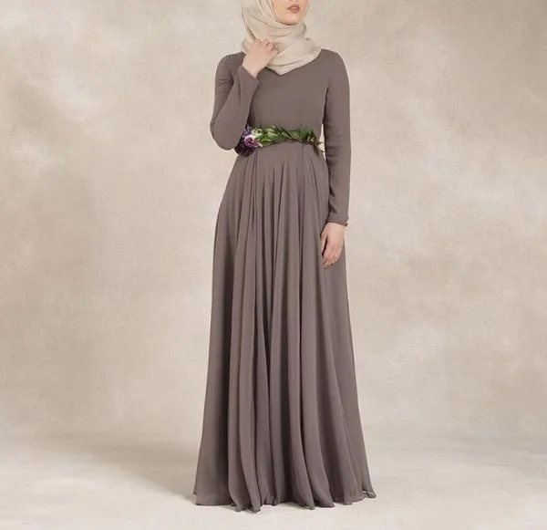 
silk chiffon muslim women semi formal long dress 