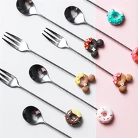 

1pcs/set Cute Mickey Donut Candy Color Cartoon kids stainless steel travel best cutlery set Tableware