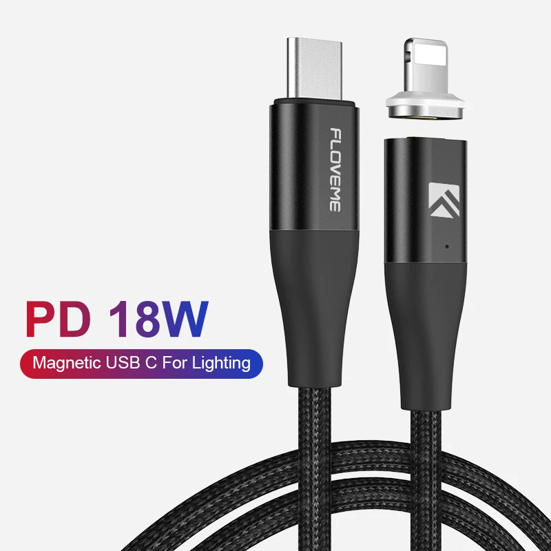 

Free Shipping PD 18W Fast Charging USB C to Lightning Cable FLOVEME Mobile Phone Magnetic Data USB Cable