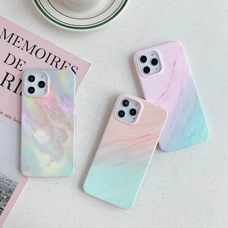 

2021 new fresh marble grain matte hand feel drop protection suitable for iPhone x xr xs 11 12Promax mobile phone case, 7 colors