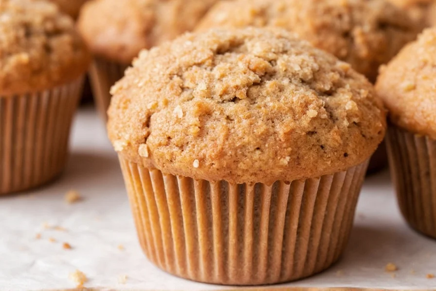 Close-up of perfect cinnamon streusel muffins showing golden brown crumbly topping and moist interior