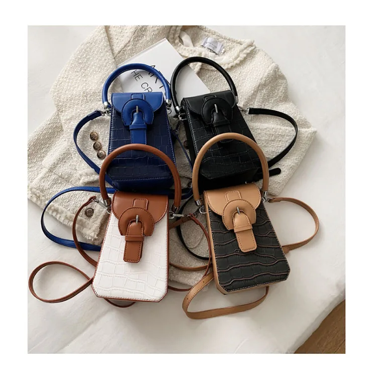 

Female Vintage Stone Pattern Small Phone Bags Contrast Color Leather Crossbody Shoulder Bags Women Top Handle Purses and Handbag
