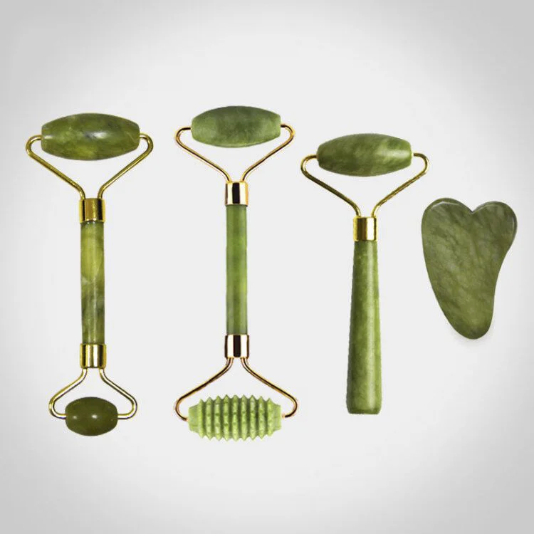 

Best Price Handheld Rose Quartz Jade Roller Gua Sha Beauty Facial Massage Roller For Face With Box, Green