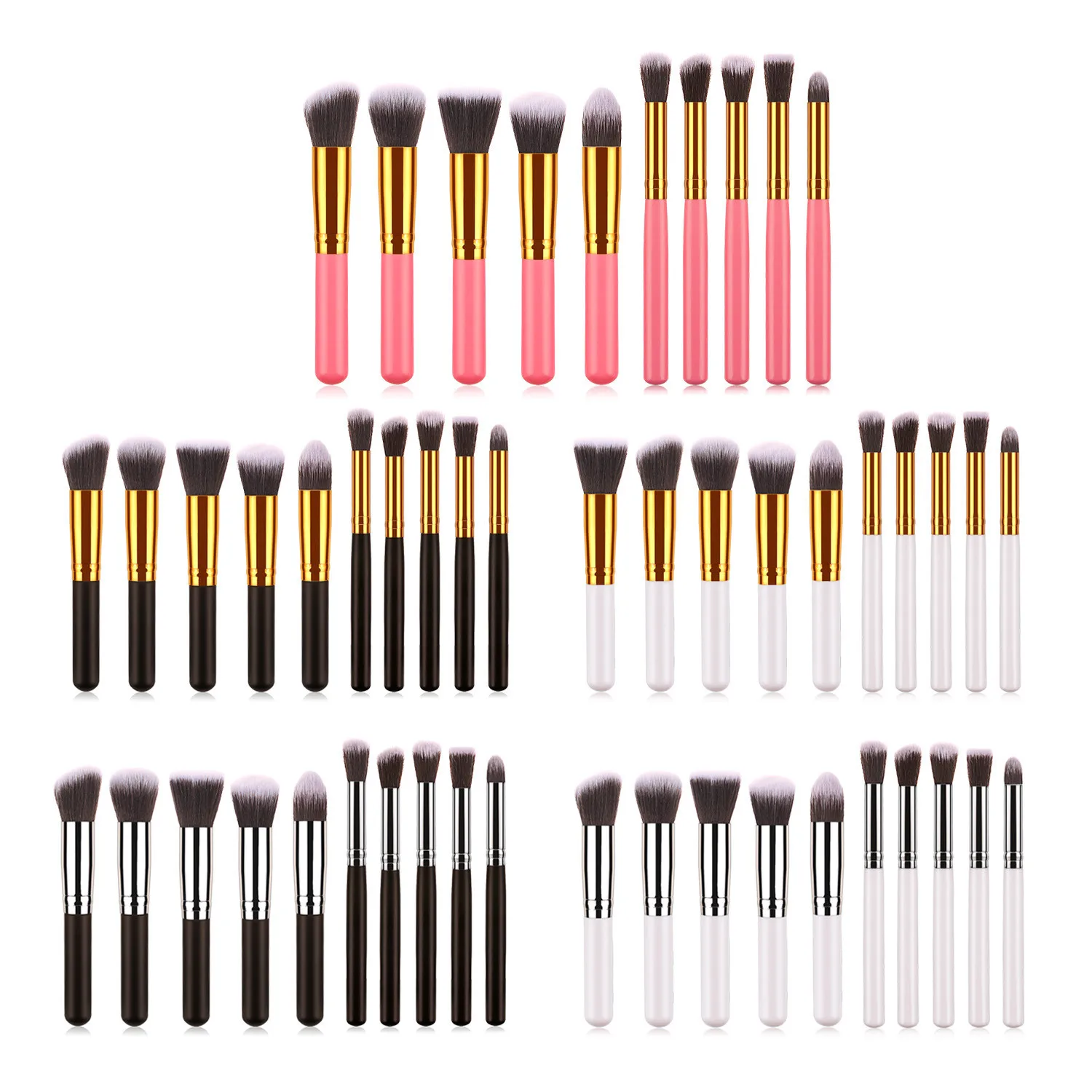 

10pcs Makeup Brushes Black And Gold Synthetic Hair High Quality Makeup Brush Set Custom Logo, Gold&black, white,pink