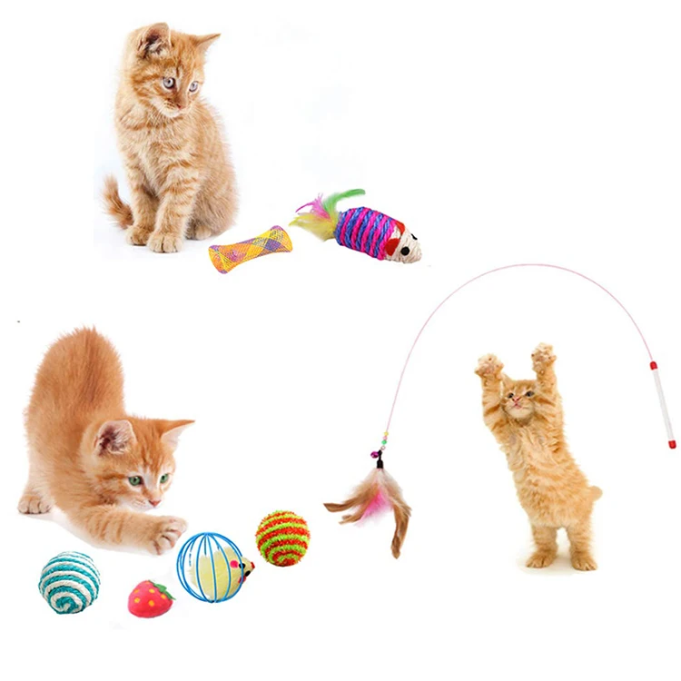 

Hot Selling Turntable Durable Cat Teaser Cat Kitten Play Feather Teaser Toys Set With Reasonable Price