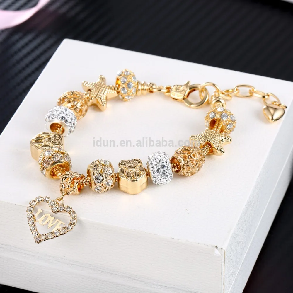 

2020 New Arrival Amazon Best Selling 18 k Gold Austrian Crystal Rhinestone Star Love Heart Charm Bracelet