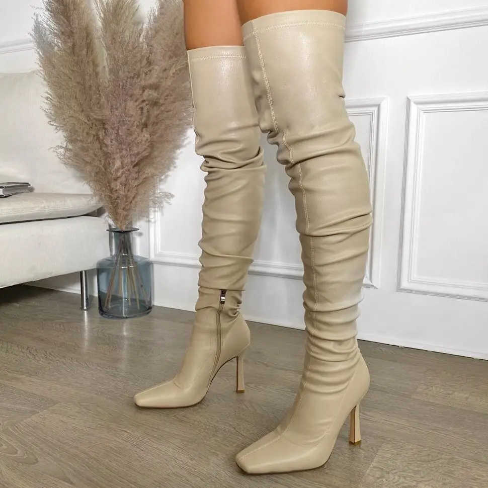 

JB004 fashion women ruched thigh high boots high heel over the knee ladies boots