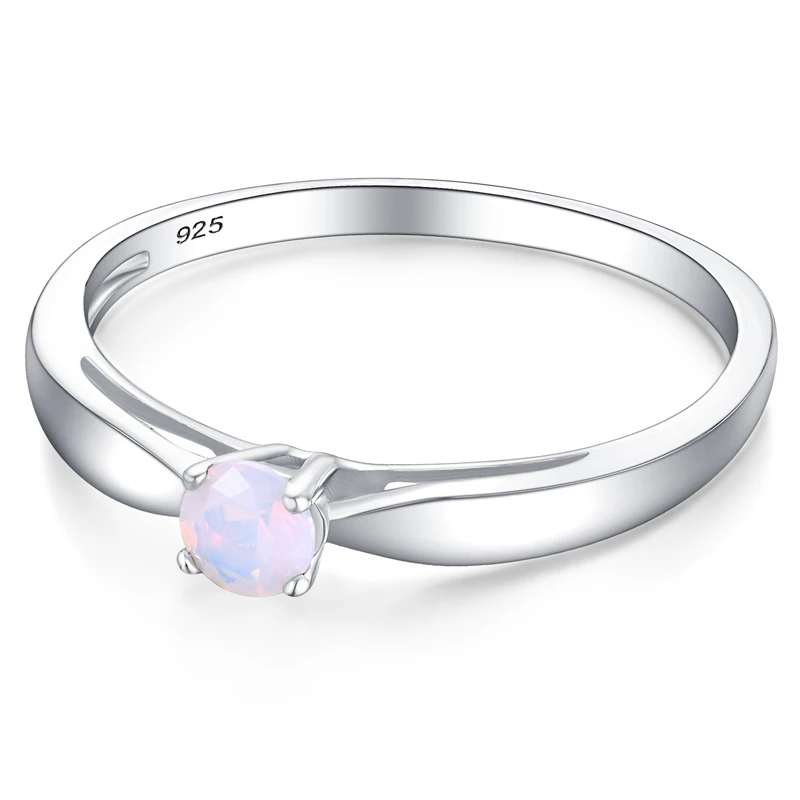 

OEM Classic Wedding Anniversary Party Gifts Women Pink Opal Solitaire Ring Rhodium Plated 925 Sterling Silver Fine Gemstone Ring