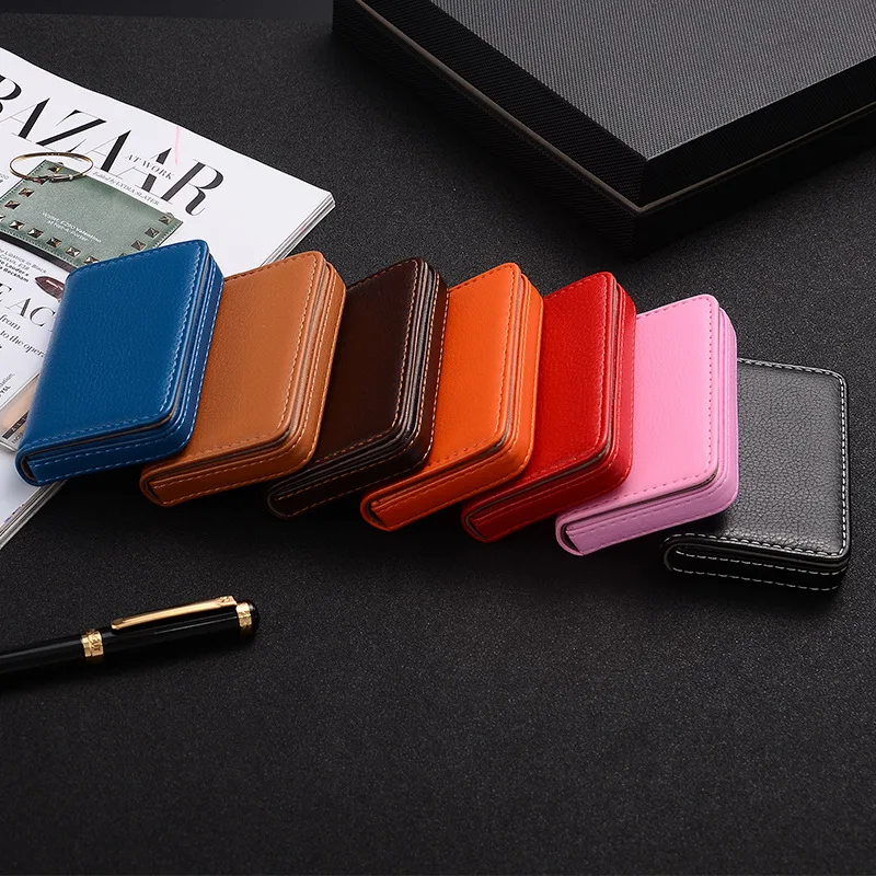 

2022 Large Capacity Mini Card Case Business Creative Business Card Box PU Leather Gift Business Card Holder Wallet Man, As pics