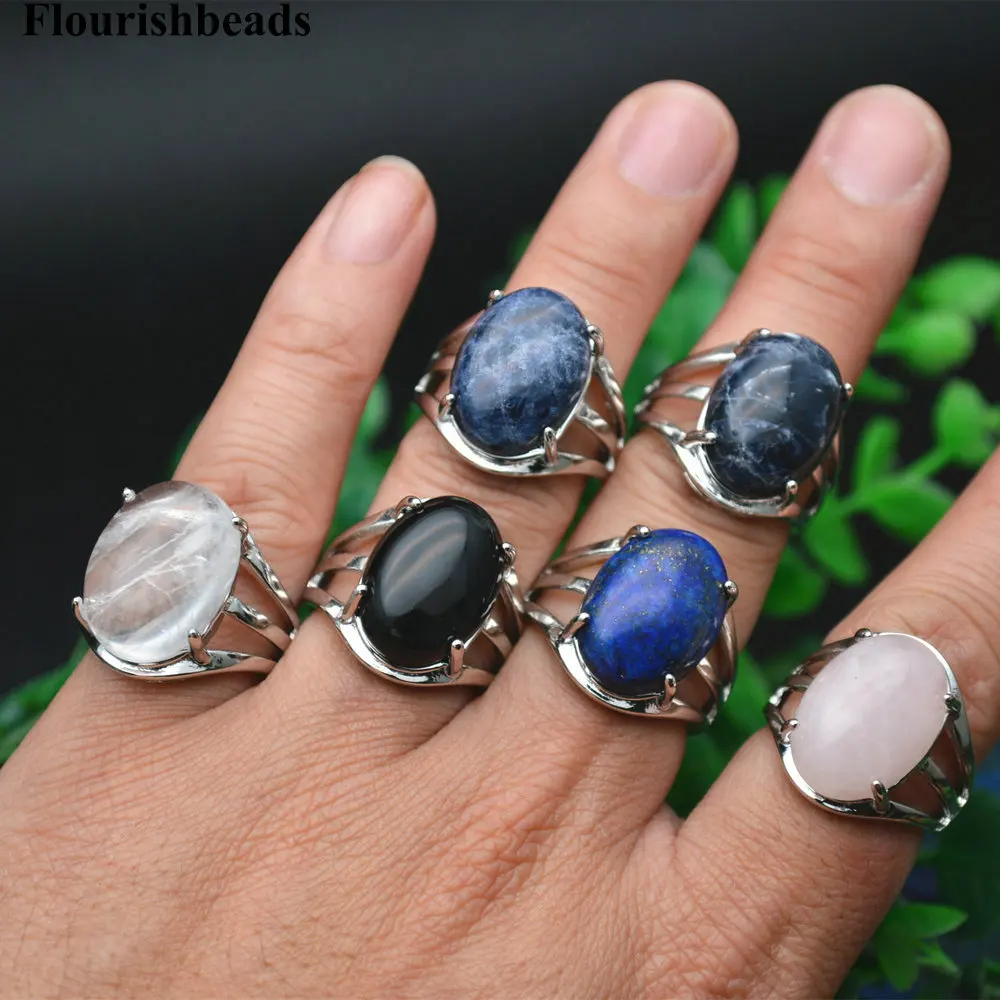 

Fashion Jewelry Various Gemstone Cabochons Open Circle Adjustable Stone Rings