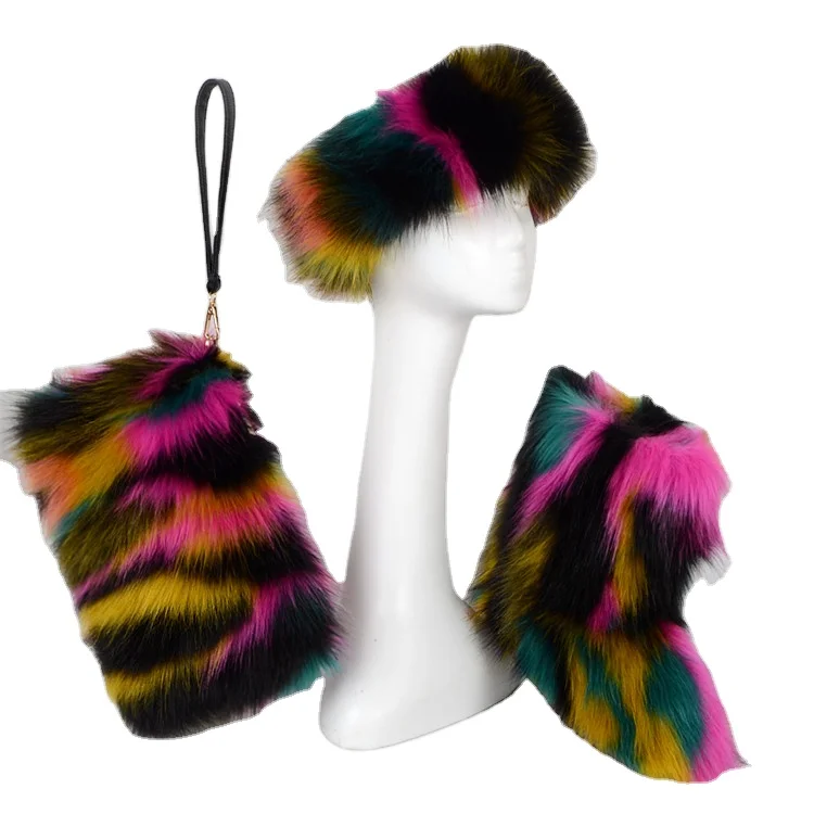

2020 faux fur boots with headband and bag 3 sets women fashion ladies winter boot with fur, Picture