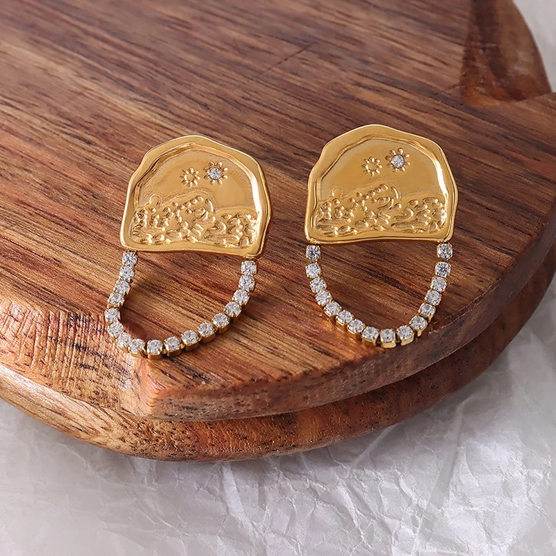 

trendy stainless steel jewelry shiny zircon chain drop statement earring