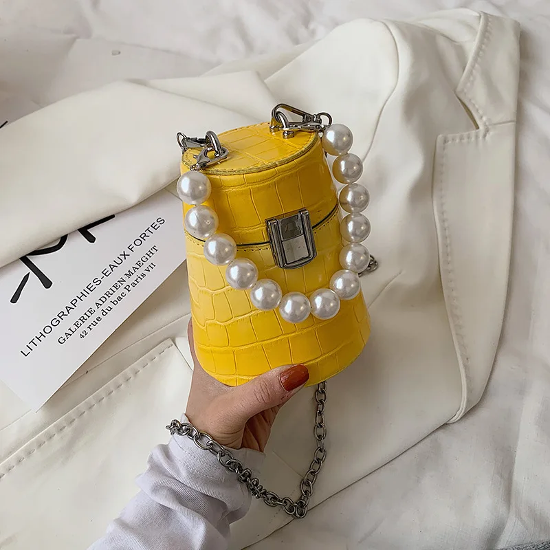 

Fashion pearl chain hand bag pu leather stone pattern women handbags new arrivial ladies shoulder crossbody bucket bags