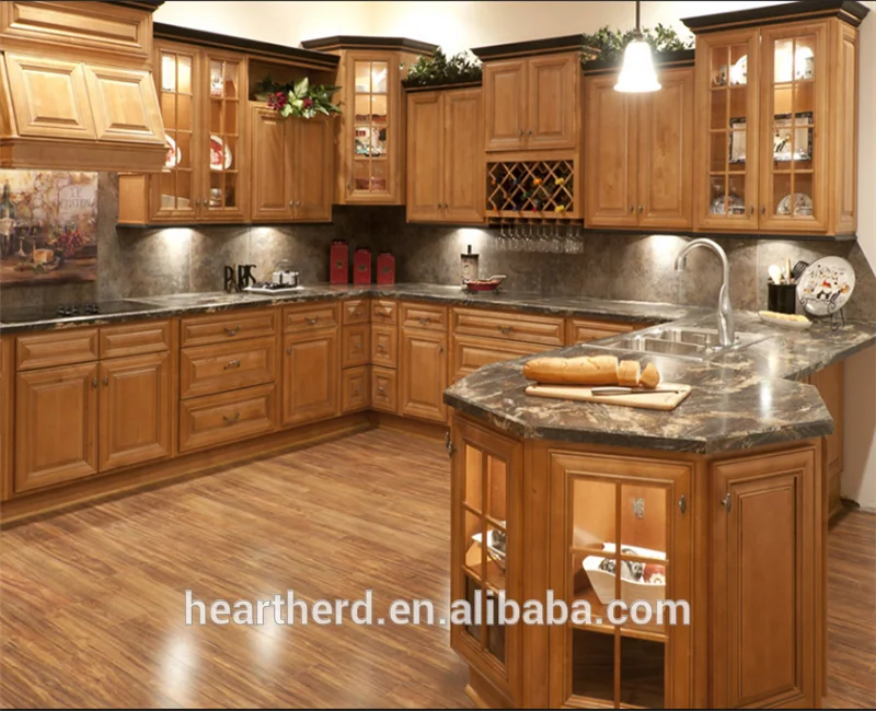 American Style Kitchen Storage Cupboard Cabinet  Prefab Storage Solid Wood Kitchen Cabinet Factory Custom Made
