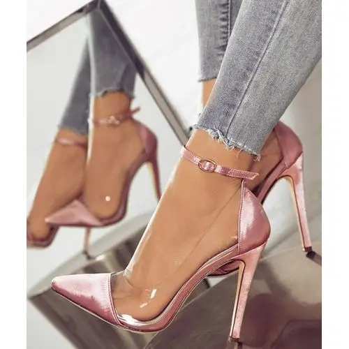 

Spring summer new arrival belt buckle high heels pump women lady fashion clear sexy wholesale high heels with pointed heels, Black,light pink,pink,gold
