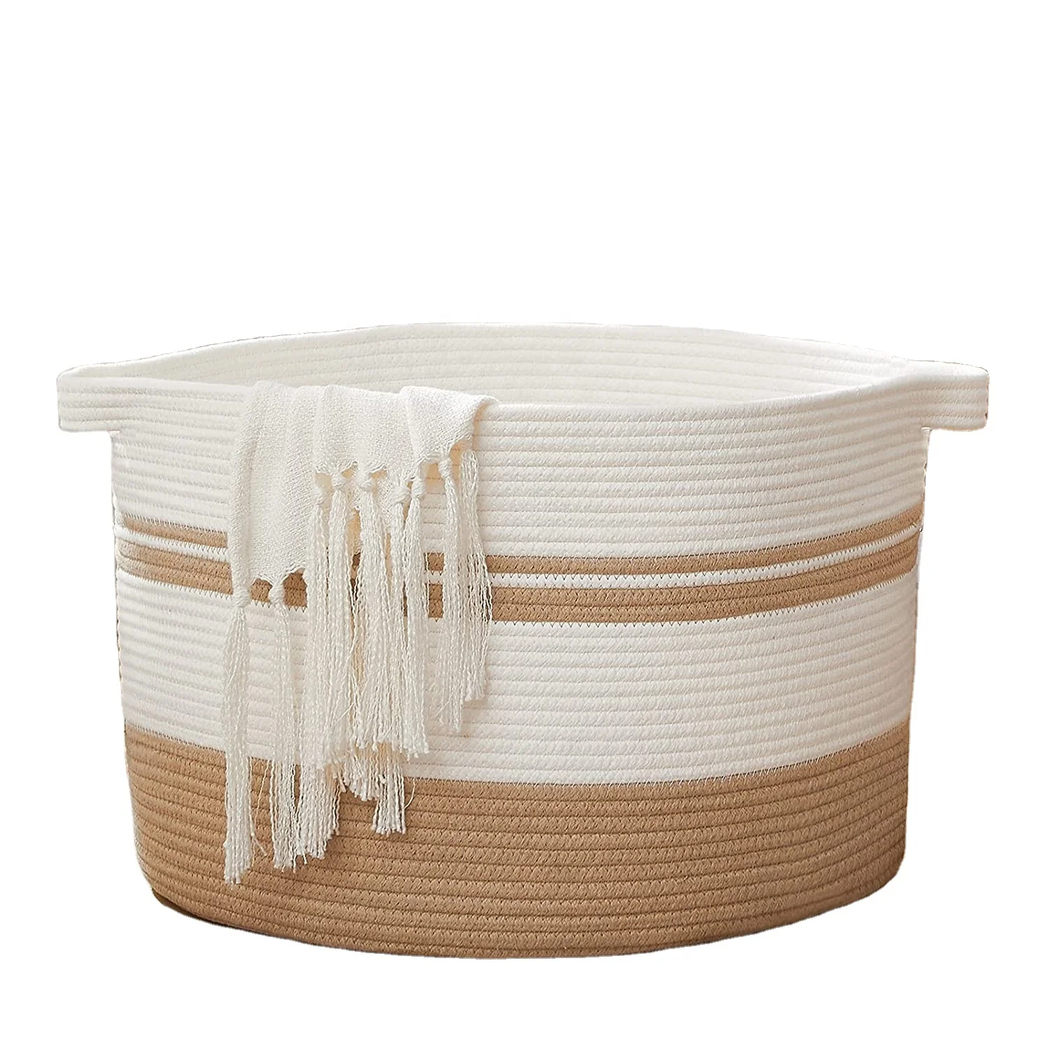 

Cotton rope laundry basket with handles big capacity collapsible woven handmade hamper