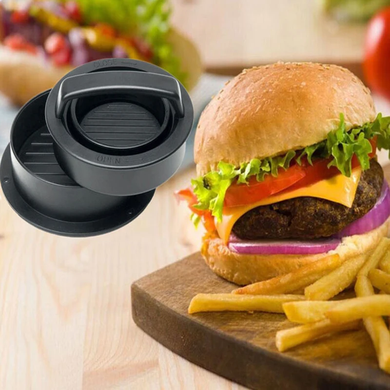 

2021 New Non Stick Kitchen Barbecue Tool Grilling Accessories 3 In 1 Hamburger Patty Maker Moule De Hamburge, Black