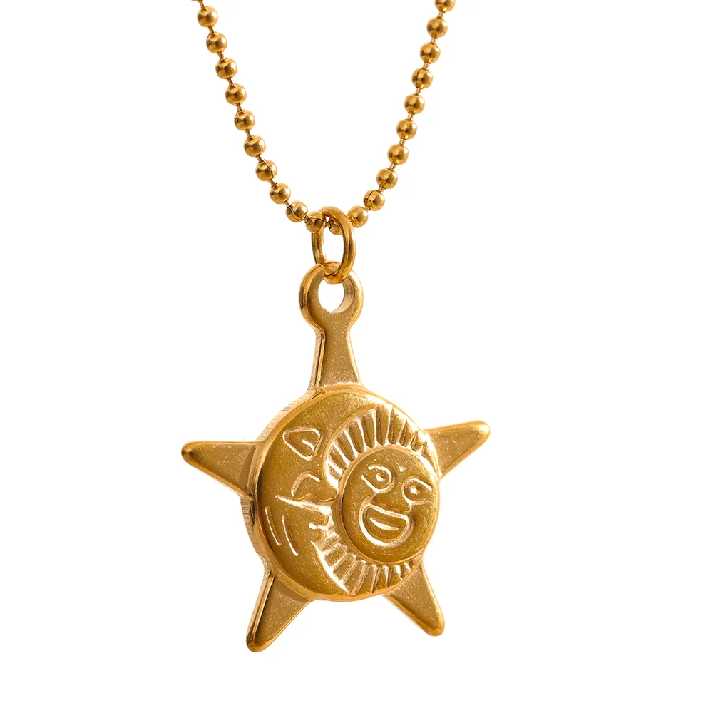 

JINYOU 1138 Stainless Steel Gold Color 18K Plated Moon Sun Pendant Necklace Women's Charm Waterproof Jewelry