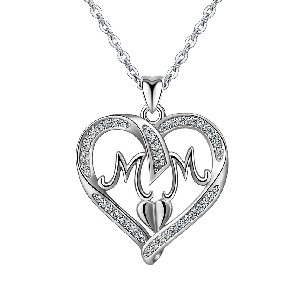 

Mothers Day Gifts 925 Sterling Silver Rhodium Plated Jewelry Cz Double Heart Initial Letter Mama Mom Necklace Pendant For Women