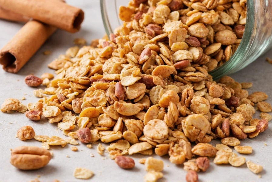 Bowl of cinnamon granola with fresh berries and yogurt