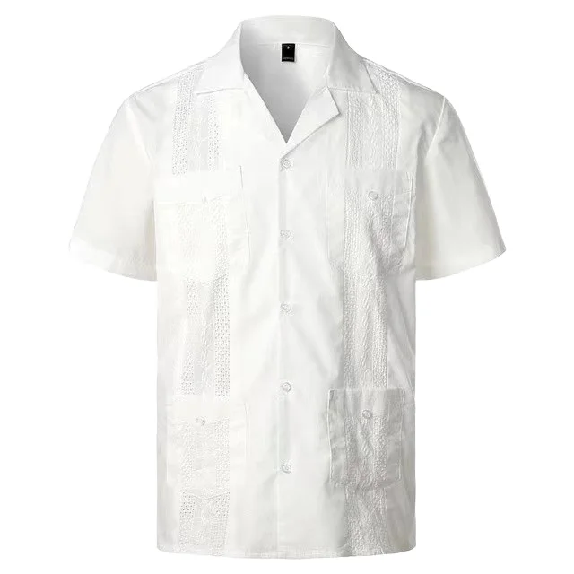 Best-Selling Men's Shirt Casual Summer Solid Color100% Cotton Button-Down Features Pocket Embroidery Perfect for Stylish Outfits