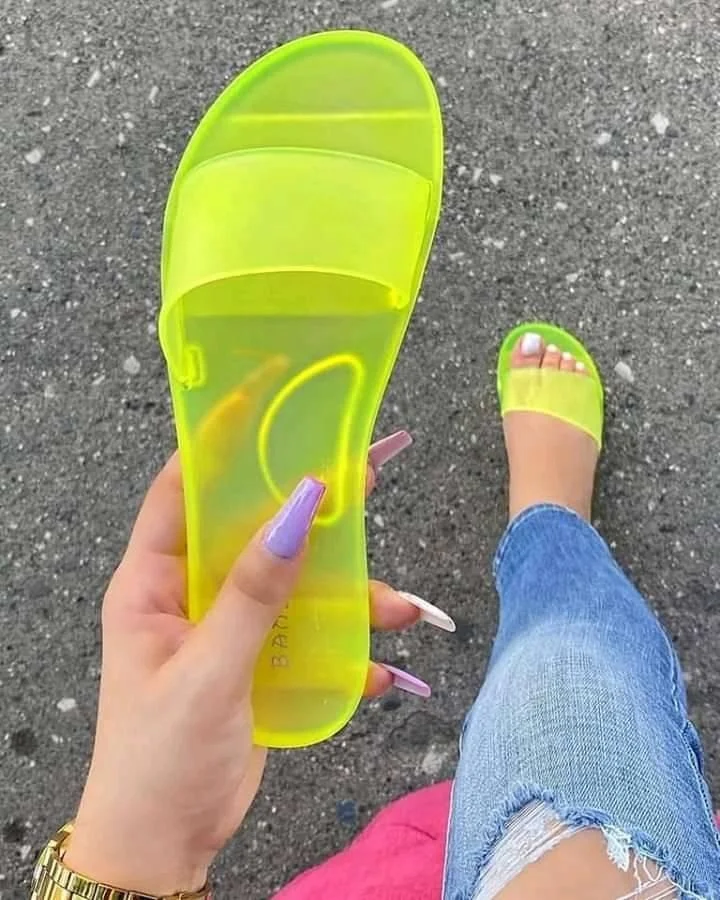

Hot Sale Women Flip Flop Summer PVC Rainbow Jelly Sandals Candy Neon Sandal Lady Outdoor Transparent Jelly Slippers, Transparent red nude yellow rainbow