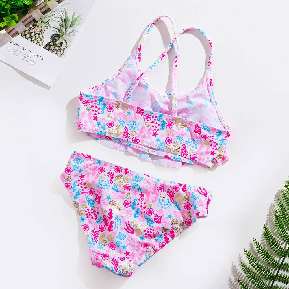 

New Children's Two Piece Flamingo For Girls 2019 Summer Bikini Sets Kids Swimsuit Lovely Swimwear G1-K337