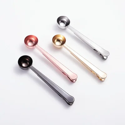 

stainless steel clip gold black color household spoon tea small coffee scoop, Silver, black, gold, purple gold