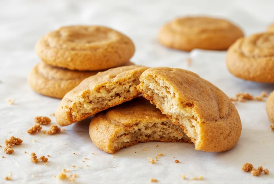 Freshly baked ginger cheesecake cookies arranged on a wooden board with ginger root and cinnamon sticks