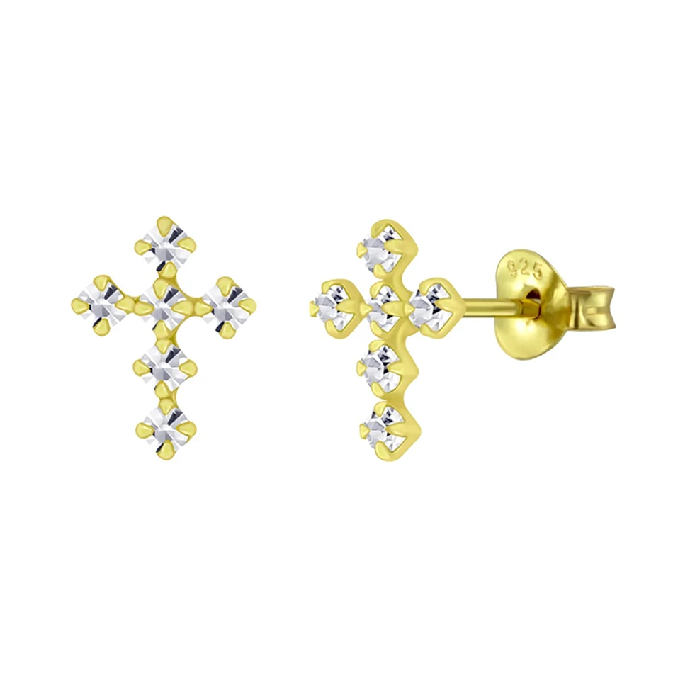 

Silver Earrings Jewelry Wholesale 925 Sterling Silver 18k Gold Plated Cubic Zircon Cross Stud Earrings