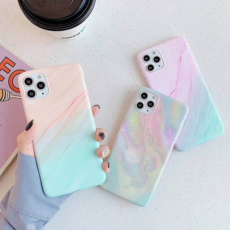 

Free Shipping Vintage Gradual Color Marble Phone Case For iPhone 11 Matte Soft IMD Back Cover