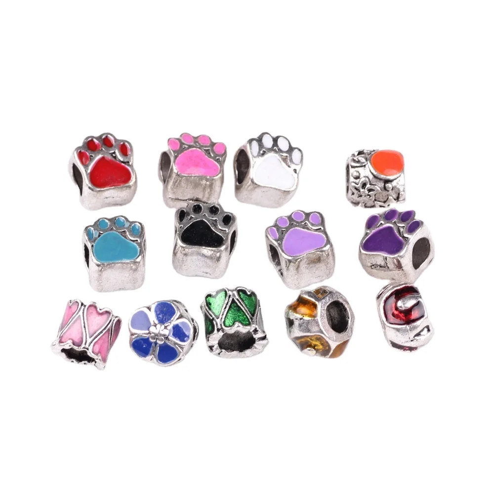 

DIY Bracelet Metal Alloy Beads Antique Silver Hole Charming Beads With Hole Enamel Colors Craft Beads