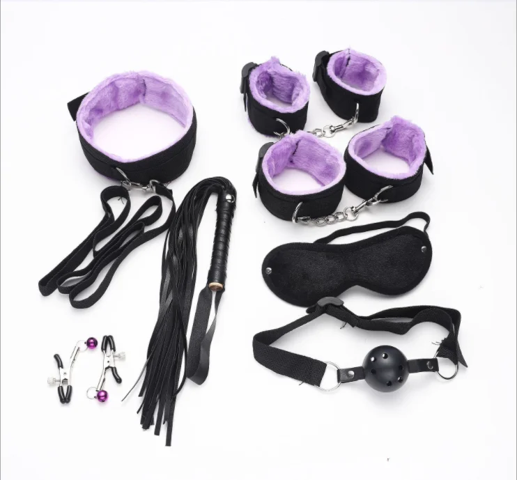 

7pieces Short Plush Sex Couples Game Whip Handcuffs Bdsm Bondage Restraints Set