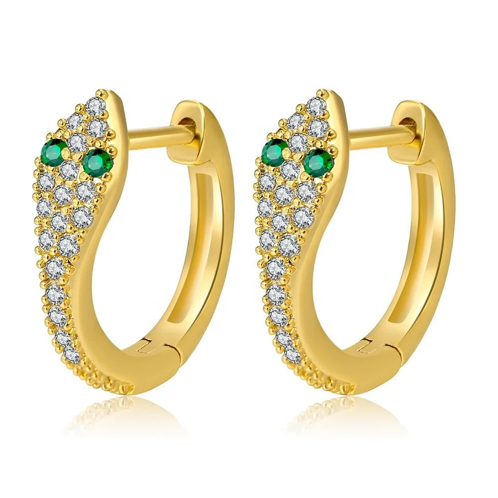 

fashion trend ins style hoop earrings emerald snake earrings micro-inlaid zircon plating real gold copper jewelry joyeria arete