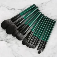 

low moq whosale private label 12pcs dark green brush set for makeup brush factory
