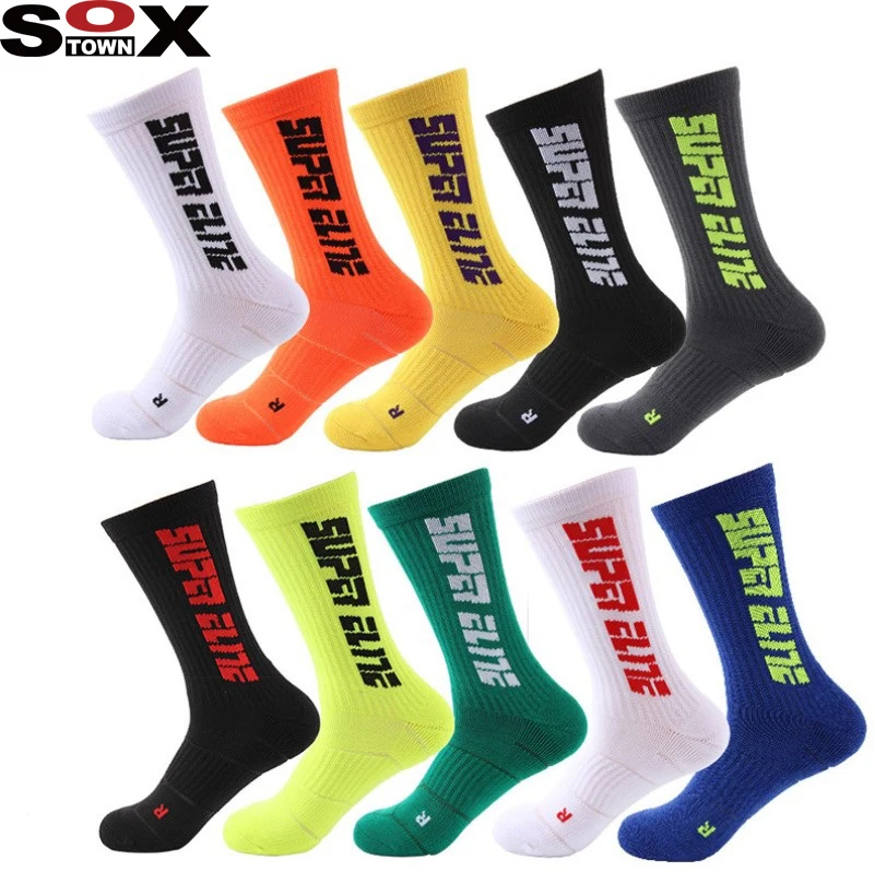 

SOXTOWN Low MOQ wholesale custom logo athletic running super elite cycling colorful basketball men terry crew sports socks, 5 colors
