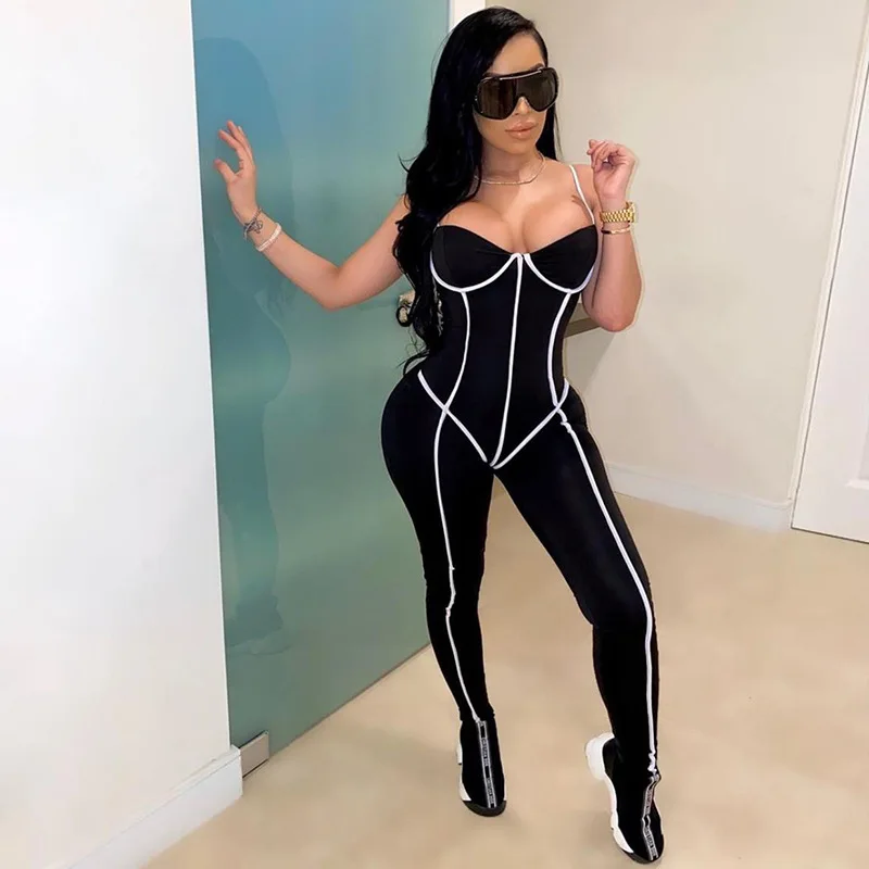

CS1350 Women Patchwork Jumpsuit v neck Sleeveless Elastic High Waist Long Pants Cheap Fitness Wear Rompers Shiny Bodysuits, Multi