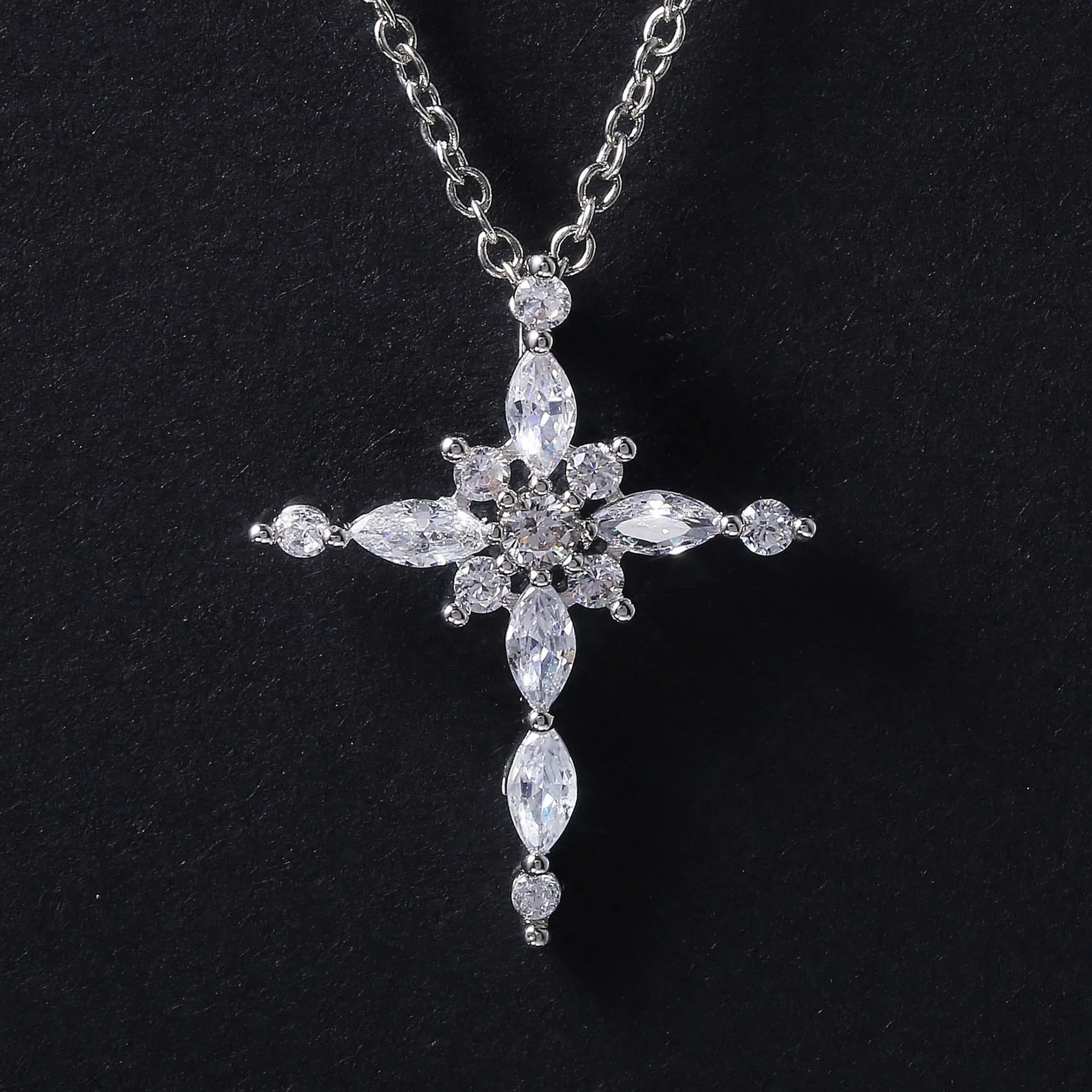 

Dazzling Crystal Zircon Cross Shape Pendant Necklace for Women High Quality Delicate Female Necklaces Fashion Jewelry, Picture shows