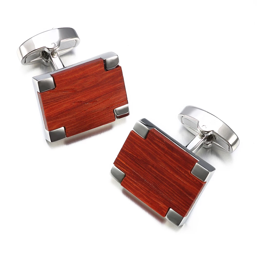 

Luxury Wooden Cufflinks For Men Business OB High Quality Square Rosewood Cuff links Red Stone Cufflinks Wholesale