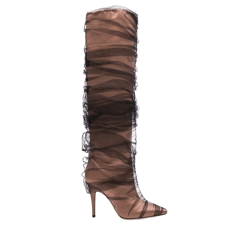 

High quality fashion boots women's shoes high heels women's boots mesh sexy high heel over the knee boots, Customized color