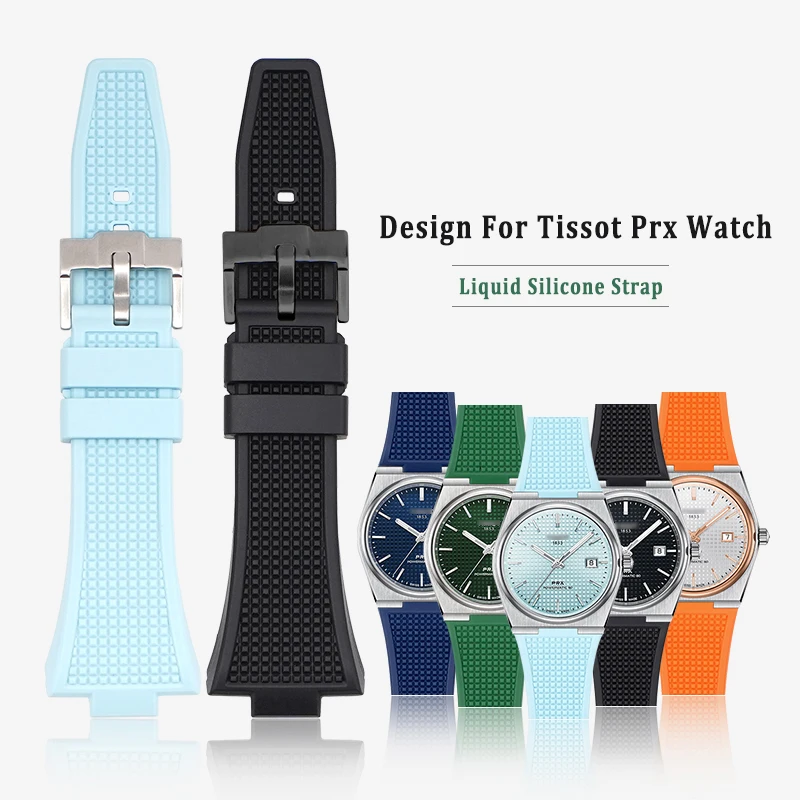 

Ready to Ship Rubber Replacement Wrist Watch Band for Tissot Prx Rubber Strap Belts Waterproof Liquid Silicone Watchband