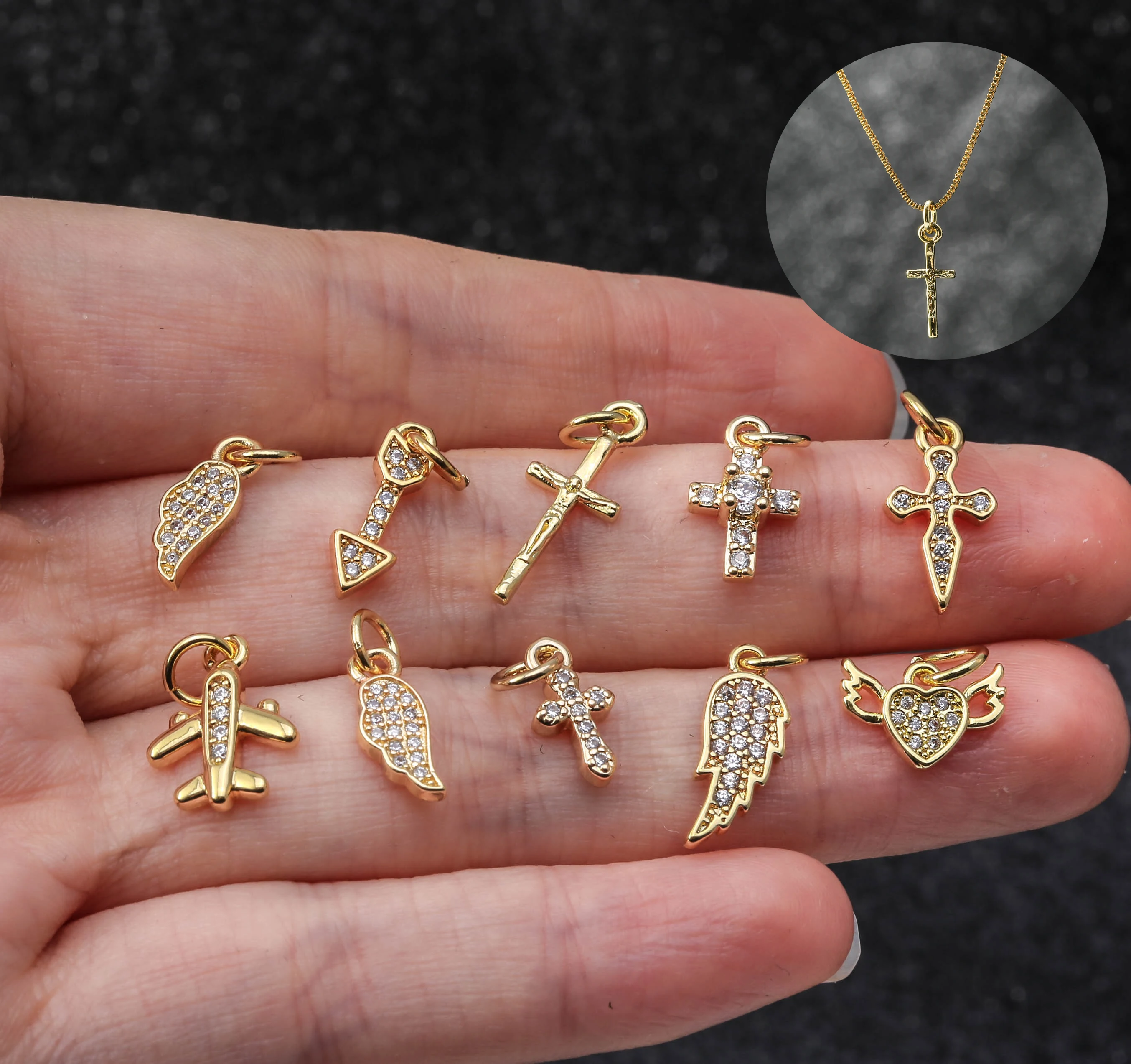 

New Design CZ Pave charms for necklace jewelry making Custom DIY Jewelry charms pendant cross shaped charm